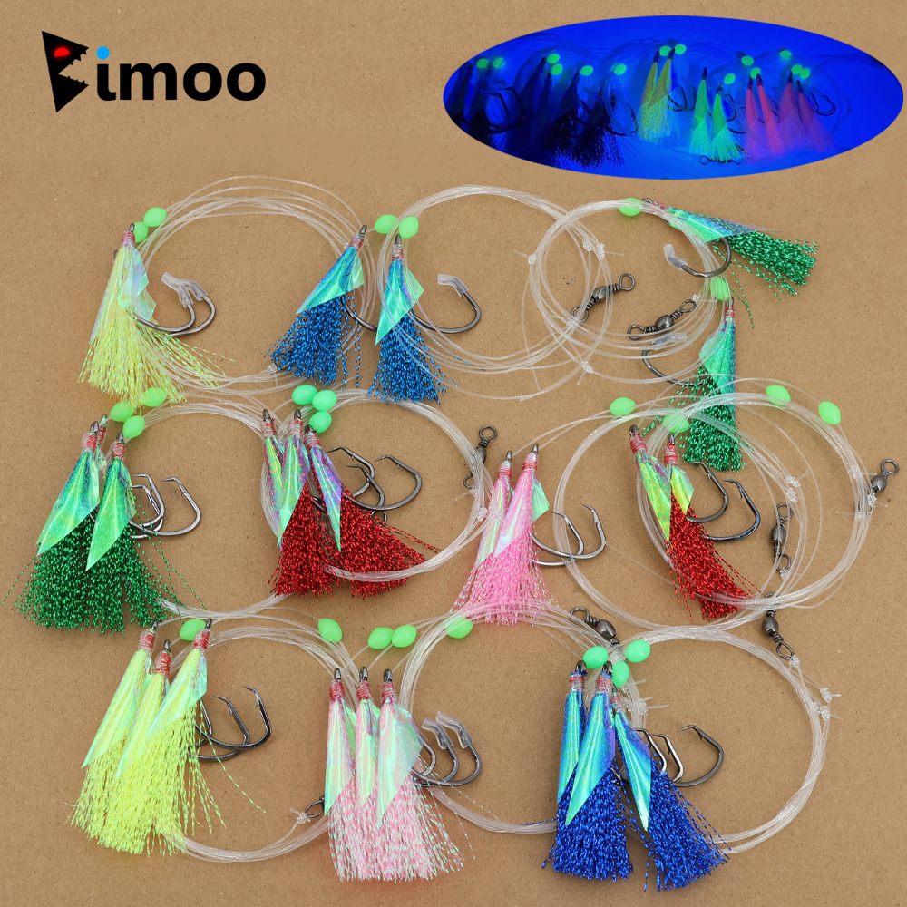Fishing Hook Size - Bimoo 10パック 海水釣り用サビキ仕掛け 2/3フック ビッグフラッシャーリグ 魚皮サビキ