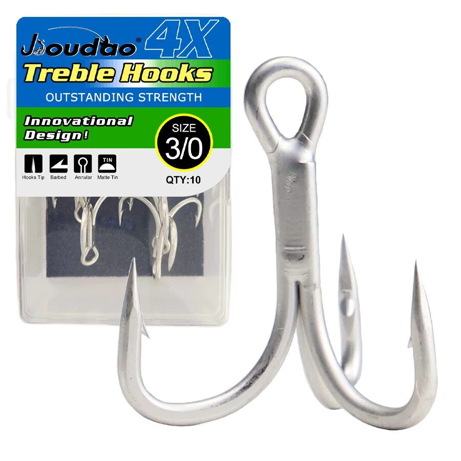 Fishing Hook Barbless - 釣りトレブルフック​​高炭素鋼 4X 強力なシャープ有刺鉄線釣り針ルアー餌釣り 10 ピース/箱 8