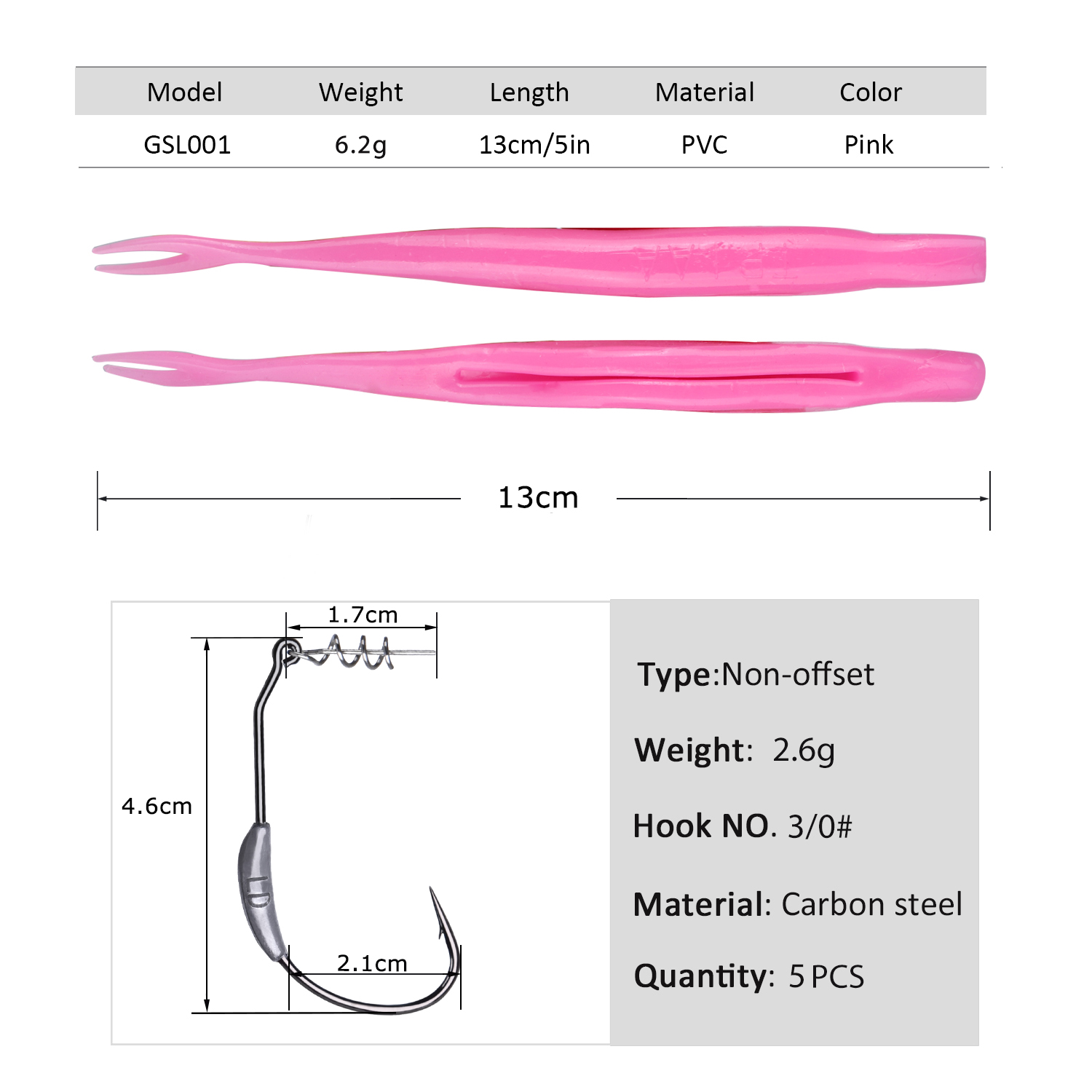 Fishing Hook Weedless - Goture 5個入り ウィードレス スプリットテール ソフトフィッシングルアー 13cm