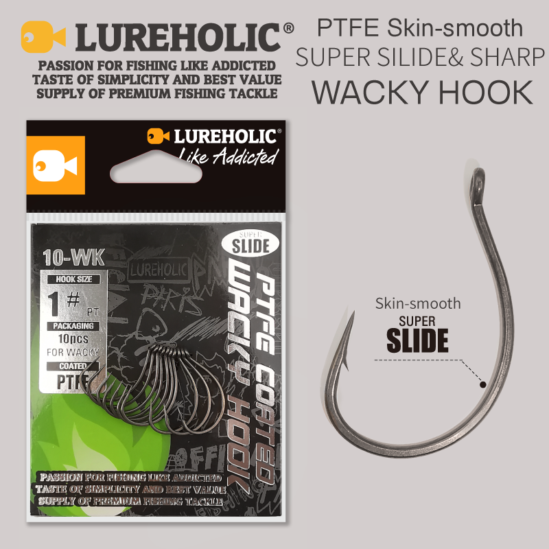 Fishing Hook Barbless - LUREHOLIC PTFE スーパースライドワッキーフックドロップショット用ステンレス鋼オフセットワッキーフッククランクワーム釣り針釣りアクセサリー