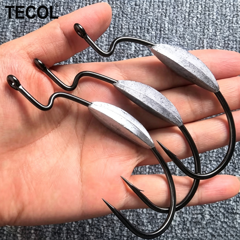 Fishing Hook Offset - TECOL 3個入り 6/0 8/0 10/0 ウェイト付きオフセットフック
