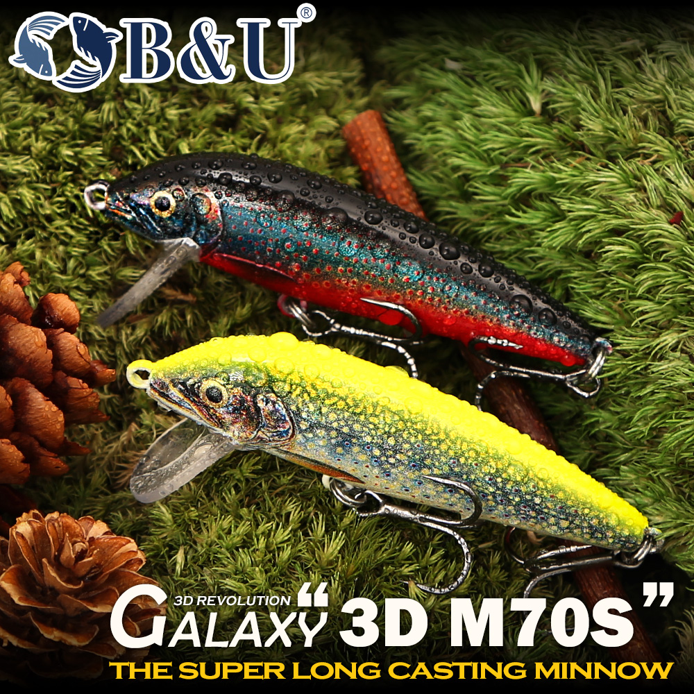 Fishing Hook Treble - B&U シンキングミノー釣り用ルアー、3D リアルな遠投ハードベイト、トレブルフック付き、淡水、海水、バス、トラウト、パイク用