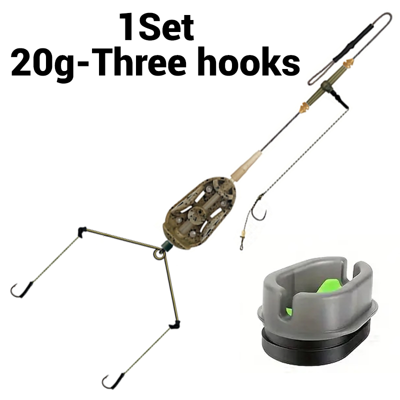 Fishing Hook Assortment - 鉛芯付き3フック事前結び鯉ヘアリグ | メソッドフィーダー準備完了 | カモベイト、ミックスカラー |