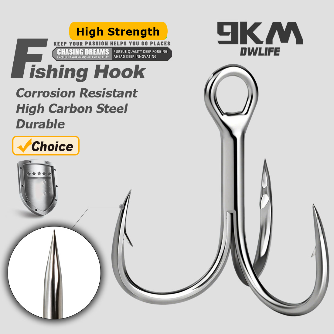 Fishing Hook Offset - 9KM 海水用トレブルフック 3倍強度 25～100個入り 釣り用トリプルフック ラウンドベンド