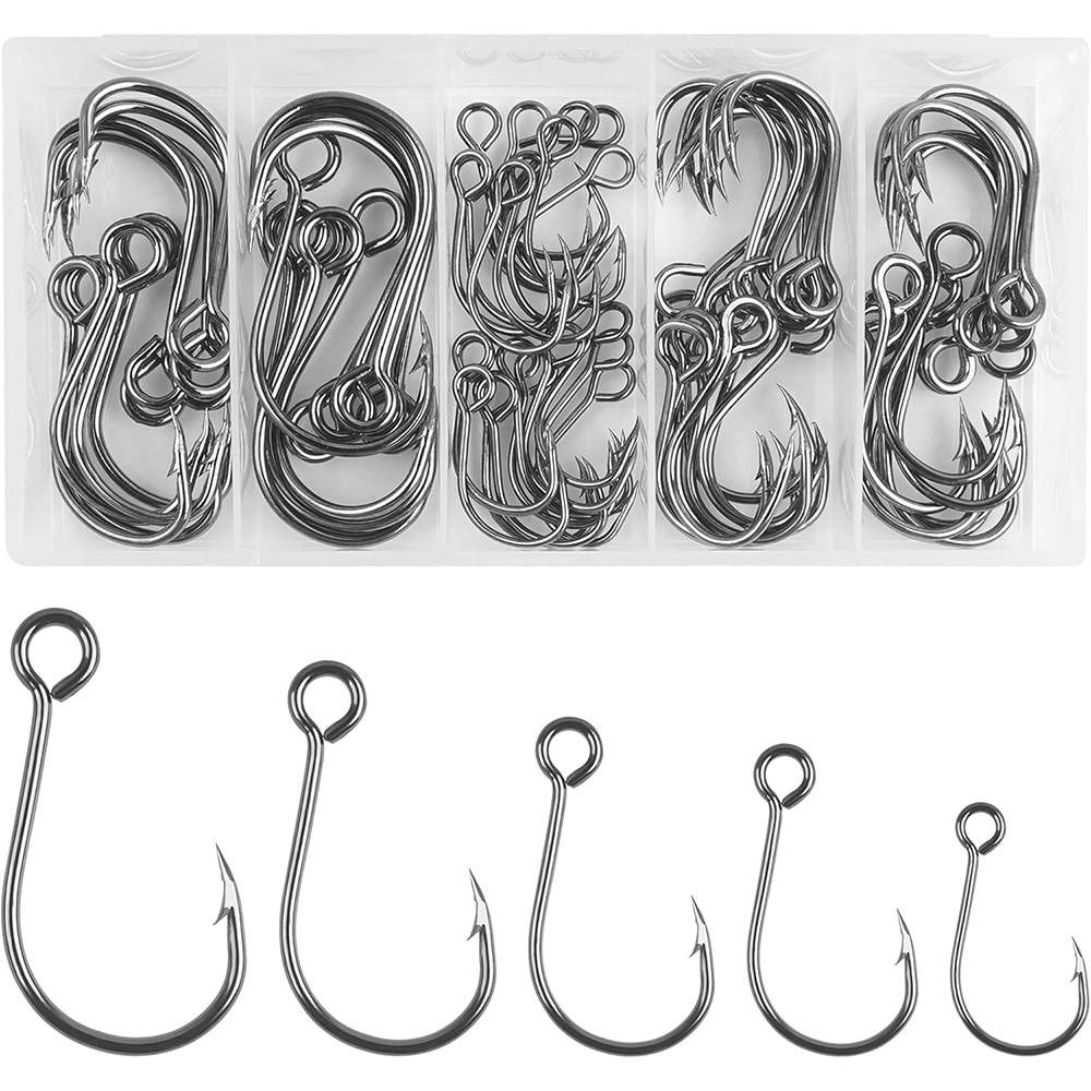 Fishing Hook Circle - 70 個釣りインラインシングルフックハードルアー用シングル交換フックサークルラージアイシングルベイトフックバストラウトルアー用