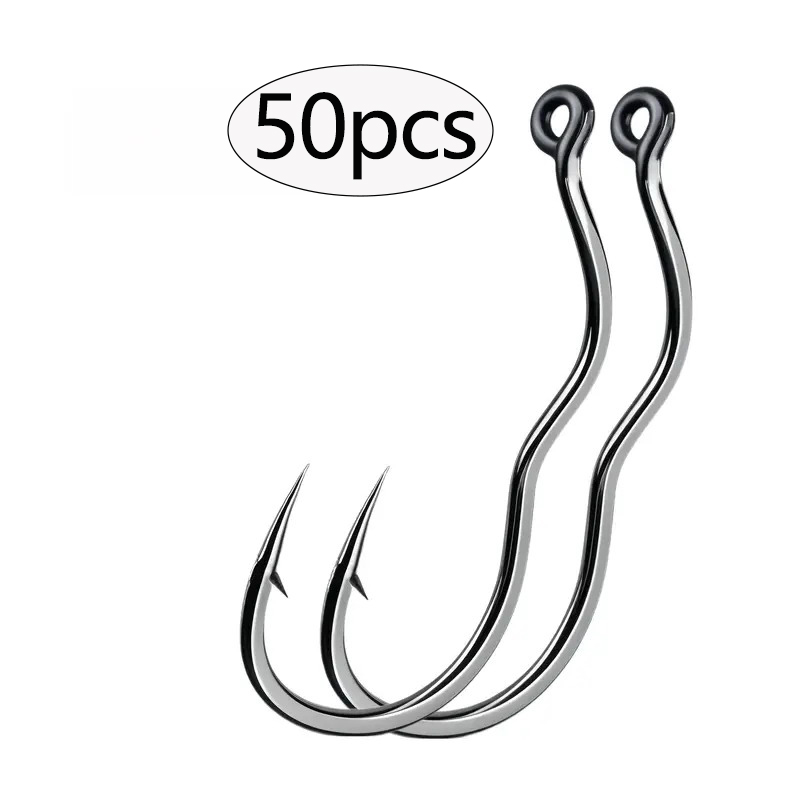 Fishing Hook Assortment - 50 個の耐久性のある自動フリップ高炭素鋼釣り針、目付き滑り止め釣り針、鋭い有刺鉄線釣り具アクセサリー