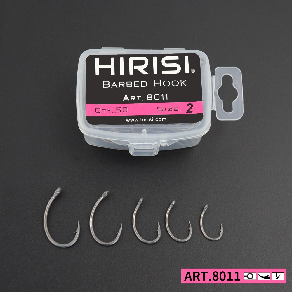 Fishing Hook Barbless - HIRISI-高炭素鋼含有量釣り針,50個,ボックス付き,8011
