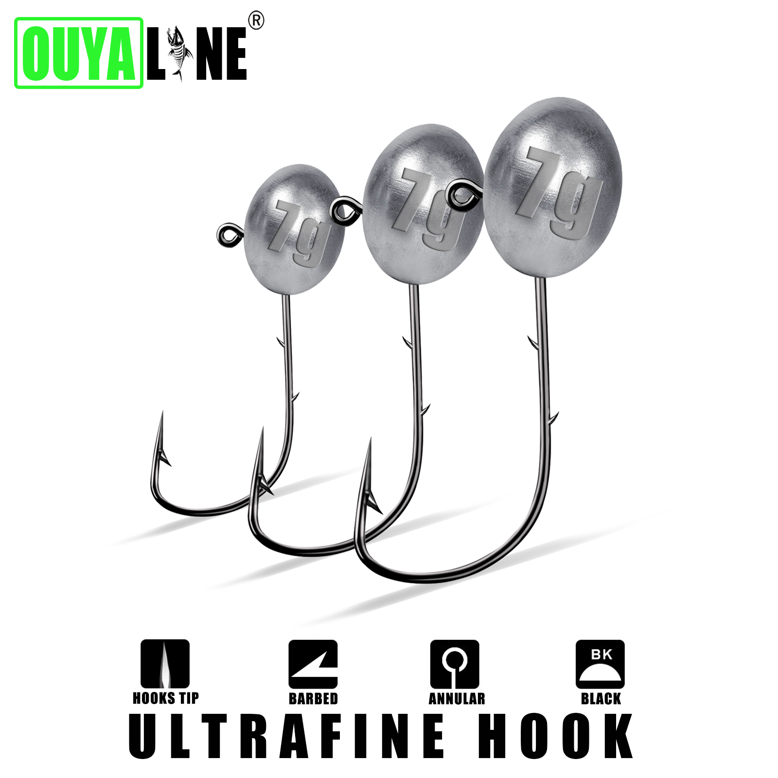 Fishing Hook Offset - 釣り、ソフトワーム、パイク、トラウトアクセサリー用のjigヘッドフック、0.8-7g、1セット