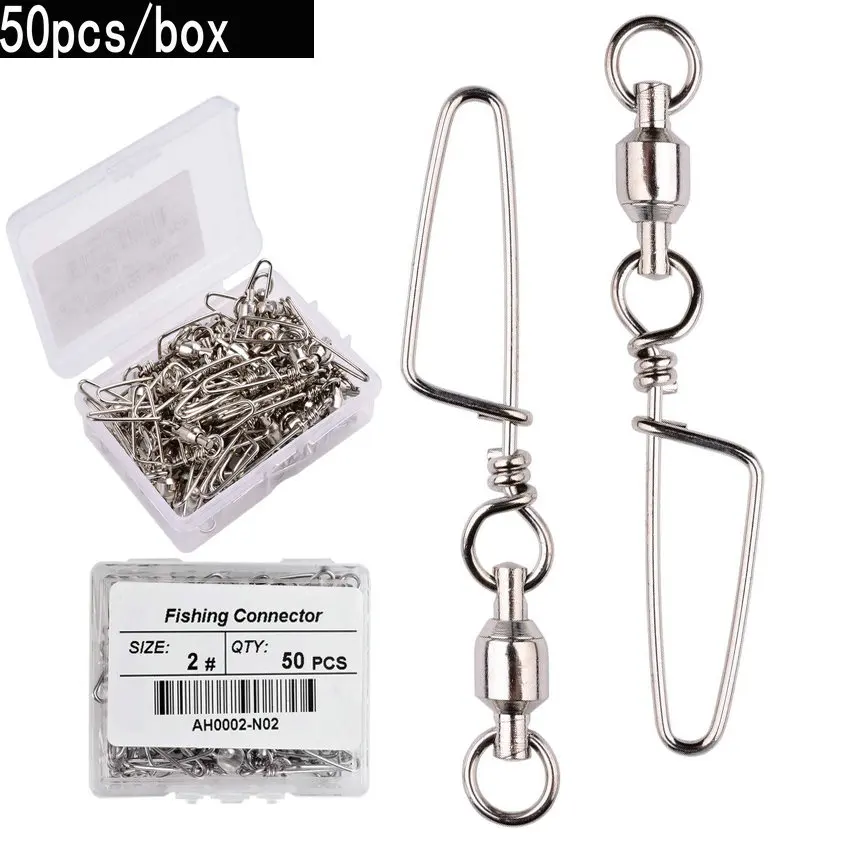 Fishing Hook Stainless Steel - 50個 フィッシングボールベアリングスイベル コーストロックスナップ付き 0-6 # ステンレスバレルスイベルフックルアーフィッシングコネクタタックルボックス
