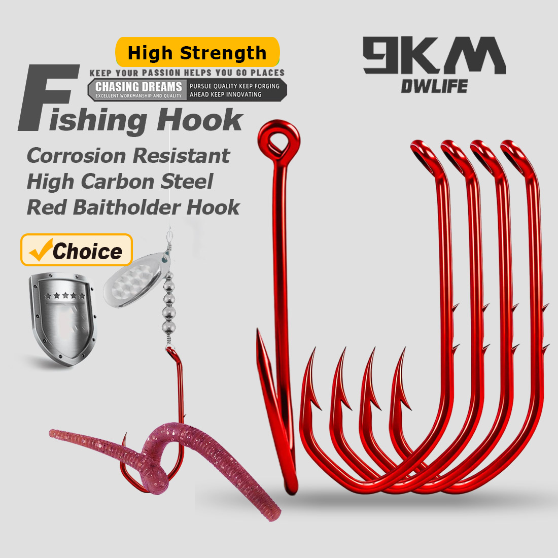 Fishing Hook Circle - 9KM ベイトホルダーフック 50-100個入り レッドフィッシングフック オフセットシーバーブドフック V字型ワームフック