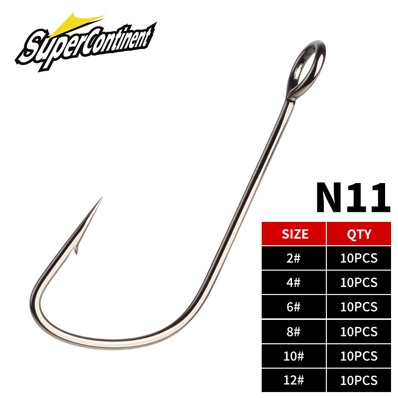 Fishing Hook Offset - スーパーコンチネンタル2 # -12 # 10 個バーブフック釣りフックビッグリングシングルフック​​タックルワームフック大きな目リング