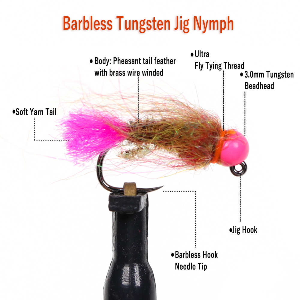 Wowfreo-釣り用のタングステンベイト,ニンフ,12パー - Fishing Hook Barbless のレビューと価格