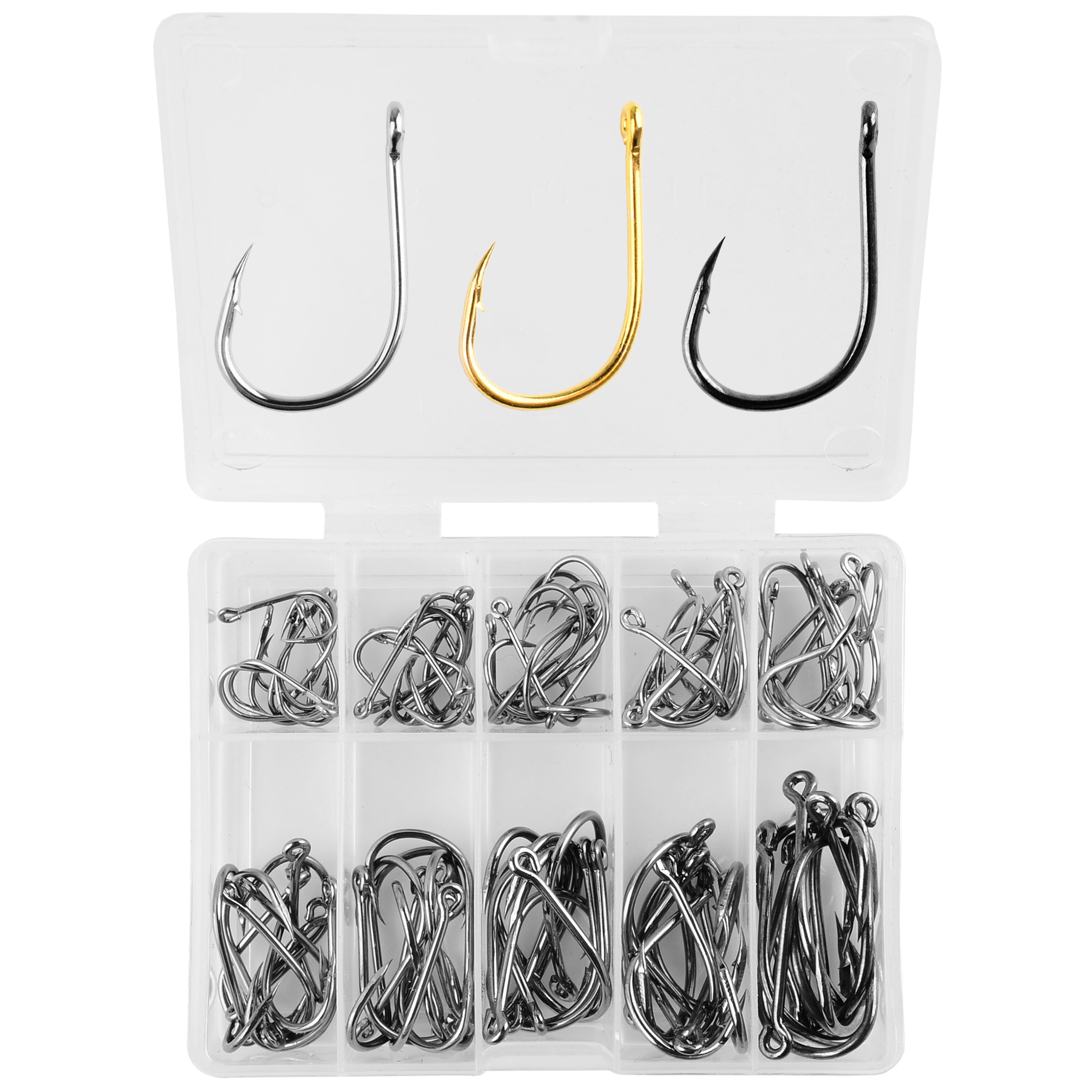 △   100個入り釣り針セット カーボンスチール製シングル - Fishing Hook Circle のレビューと価格