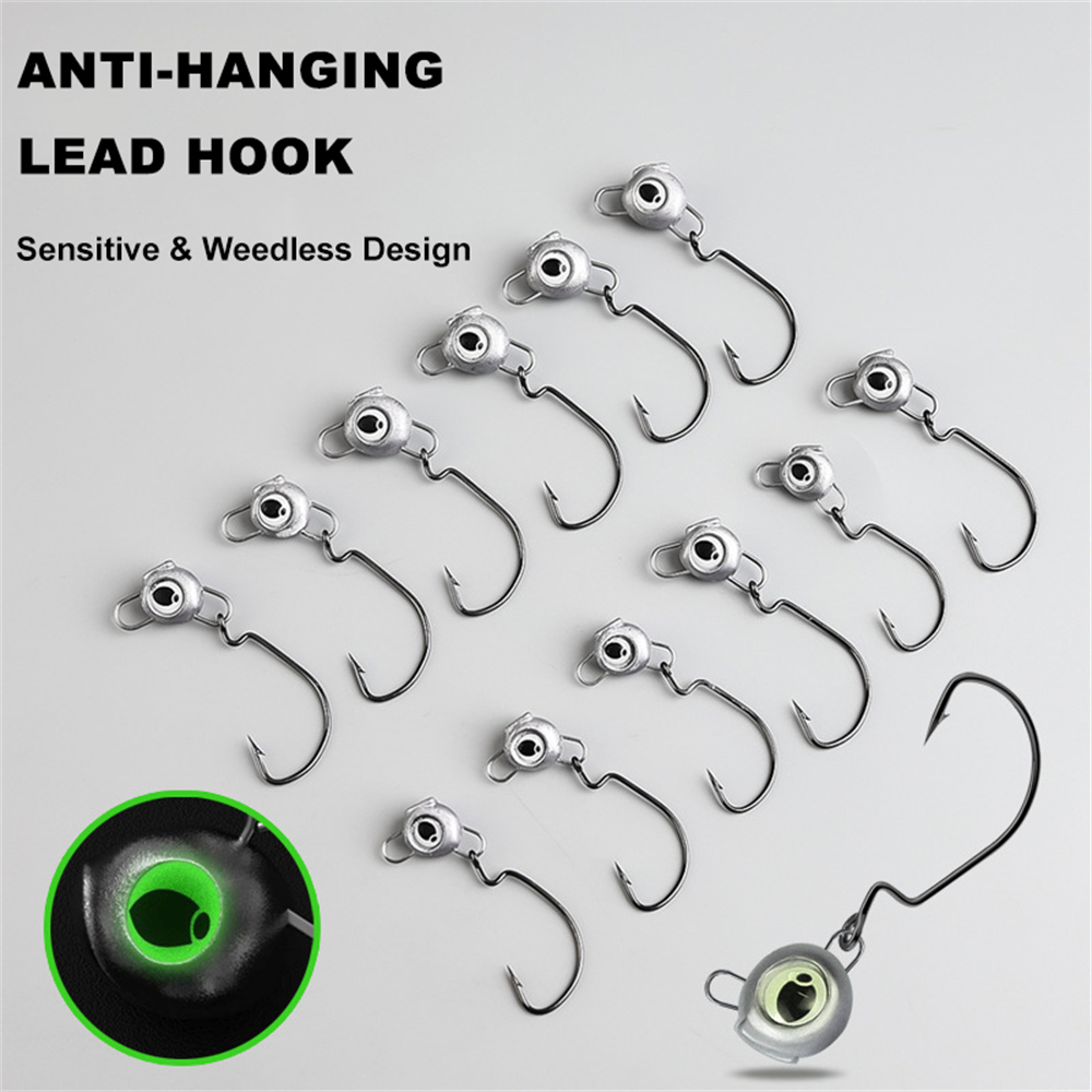 グローアイ付きウィードレスジグヘッド 10 個 - バスパー - Fishing Hook Weedless のレビューと価格