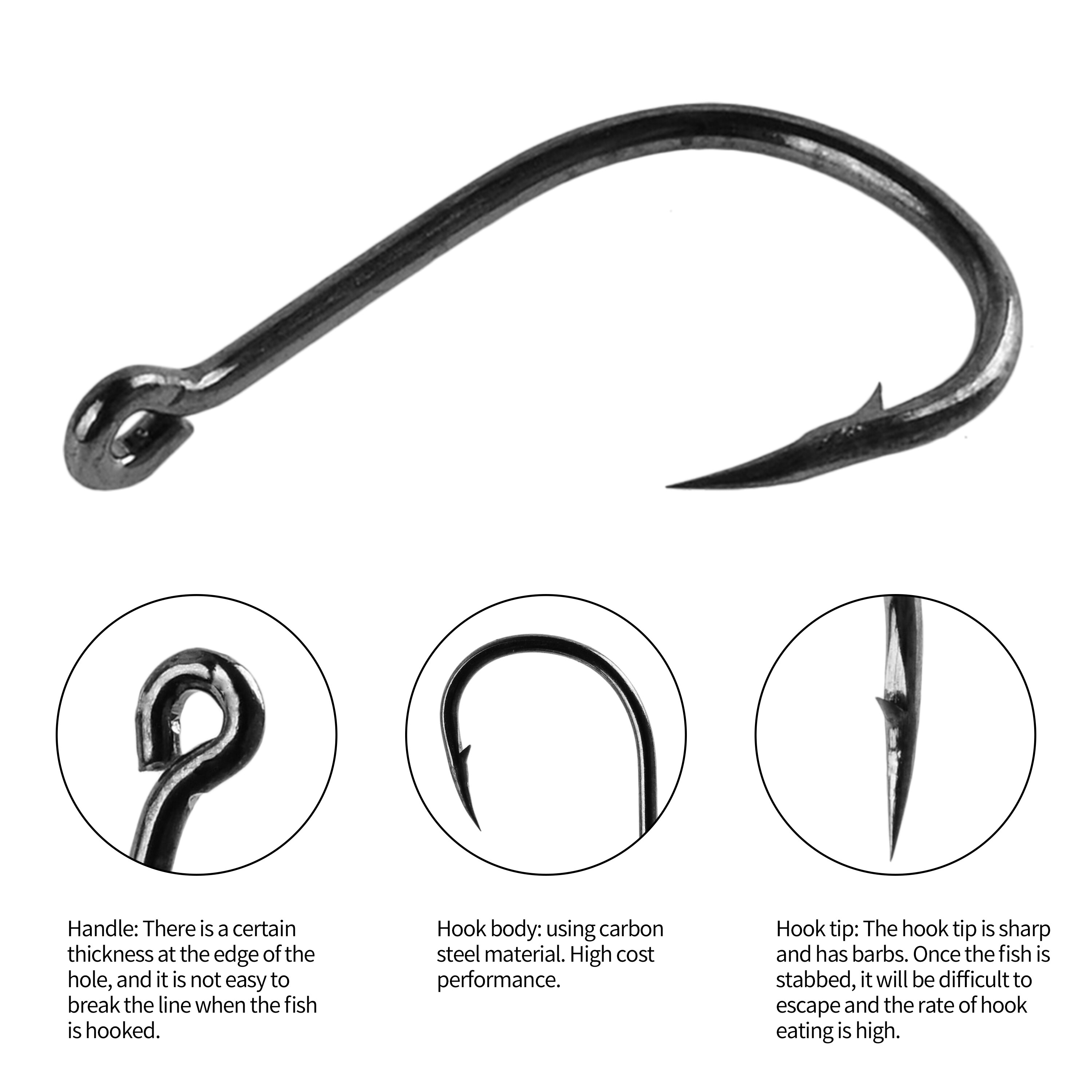 新しい 100 個釣り針セット炭素鋼シングルサークル釣り針フ - Fishing Hook Circle のレビューと価格