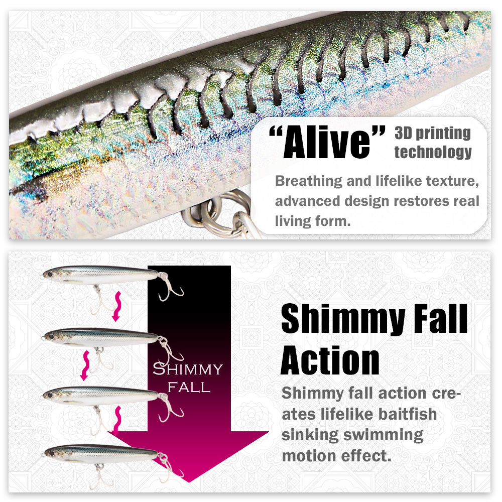 B&U シンキングペンシルフィッシングルアー 3Dプリント製 - Fishing Hook Treble のレビューと価格