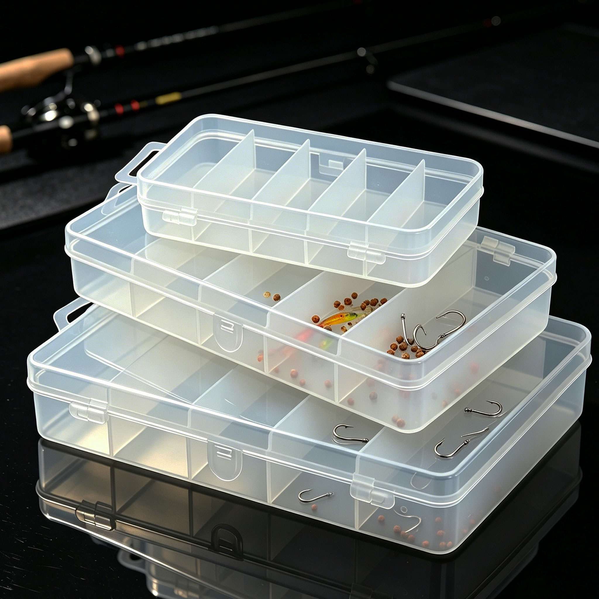 1/3個入り 3サイズのプラスチック製釣り餌、釣り道具箱、透 - Fishing Hook Size のレビューと価格