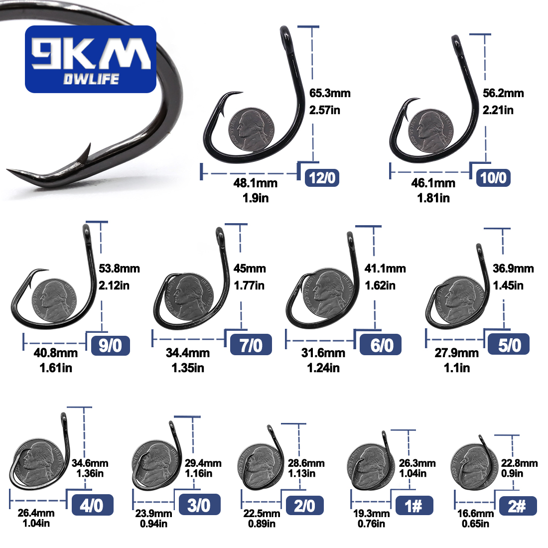 9 キロサークルフック 25 〜 50 個海水釣りフックオフ - Fishing Hook Barbless のレビューと価格