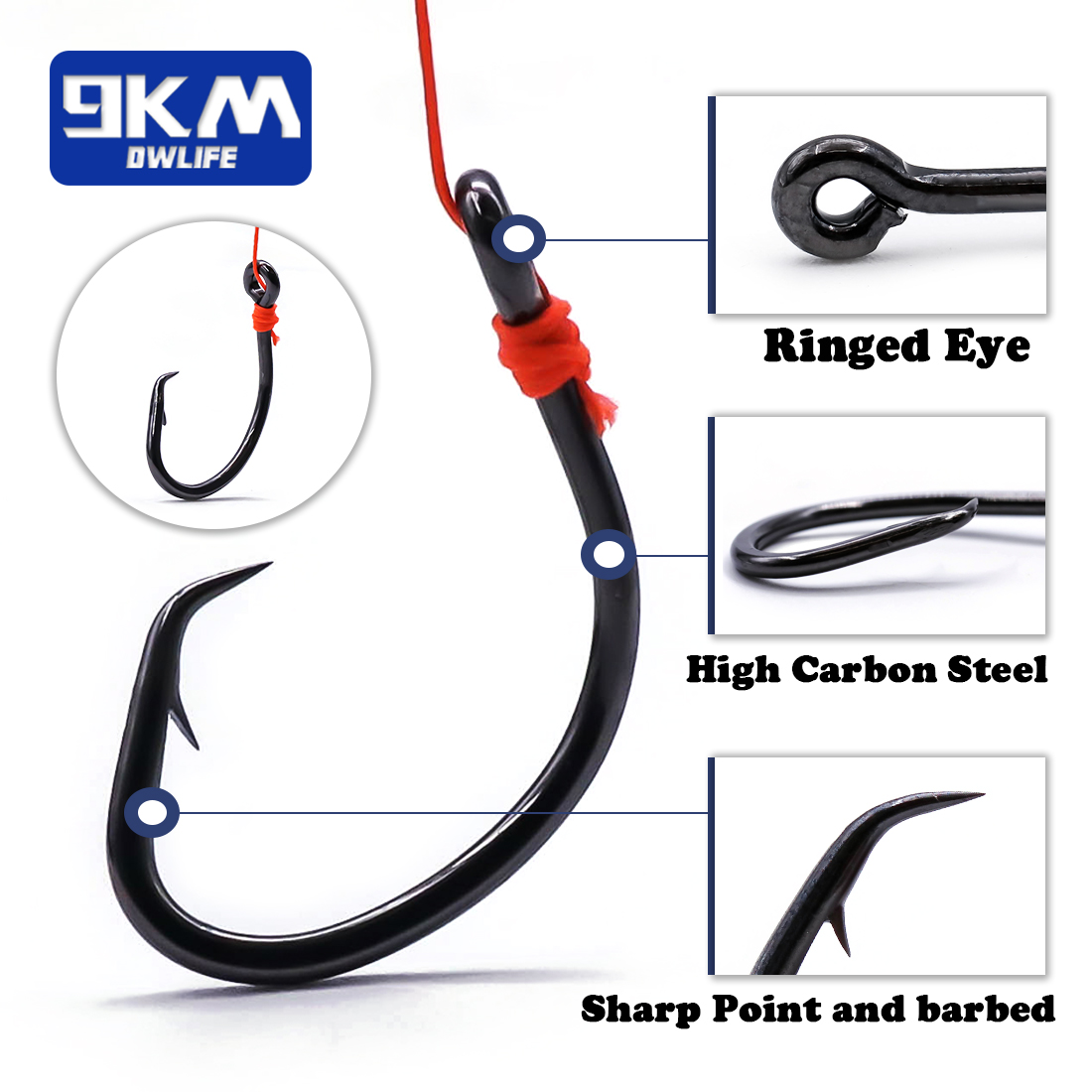 9 キロサークルフック 25 〜 50 個海水釣りフックオフ - Fishing Hook Barbless のレビューと価格