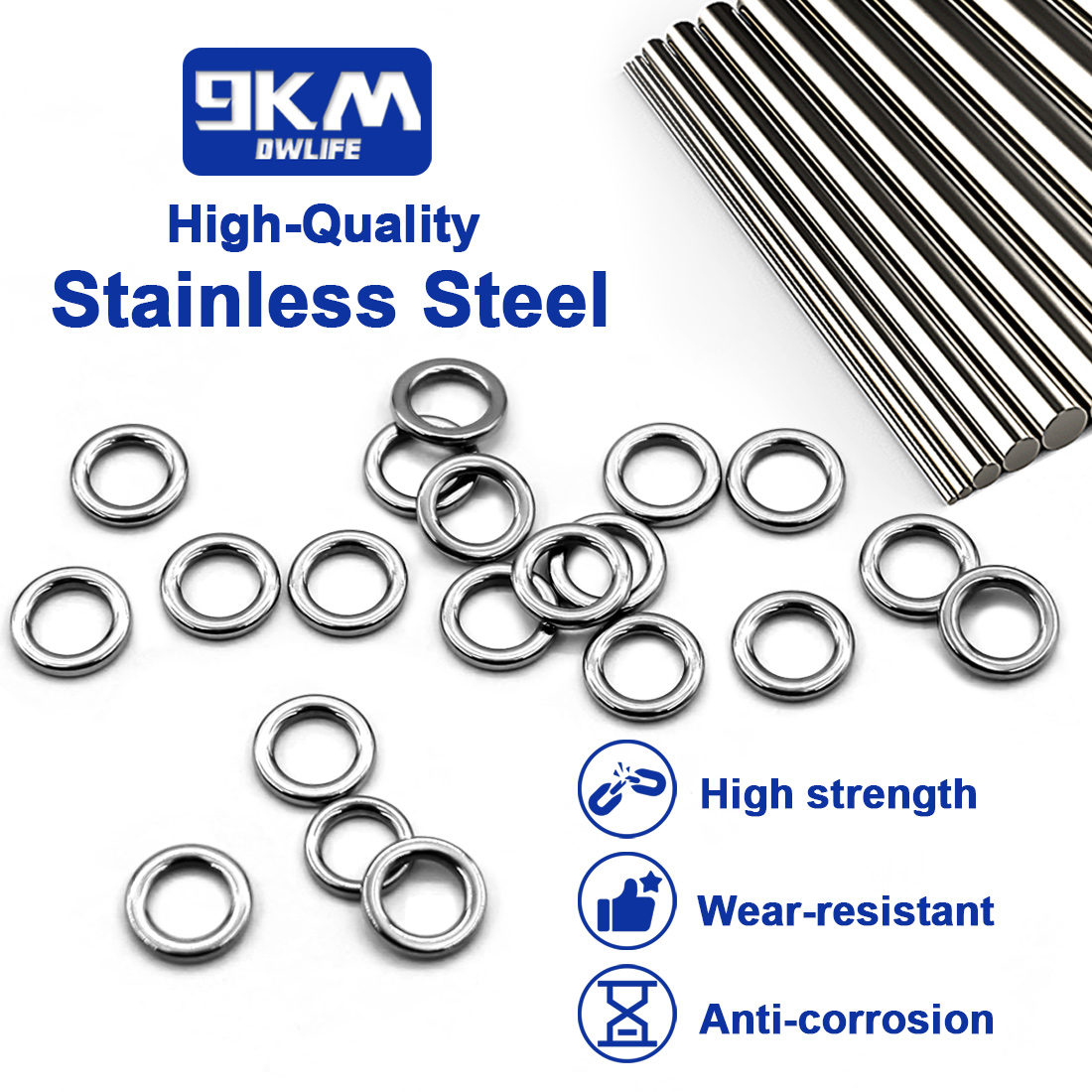 9KMソリッドリングフィッシング50個ステンレス鋼リングアシ - Fishing Hook Stainless Steel のレビューと価格