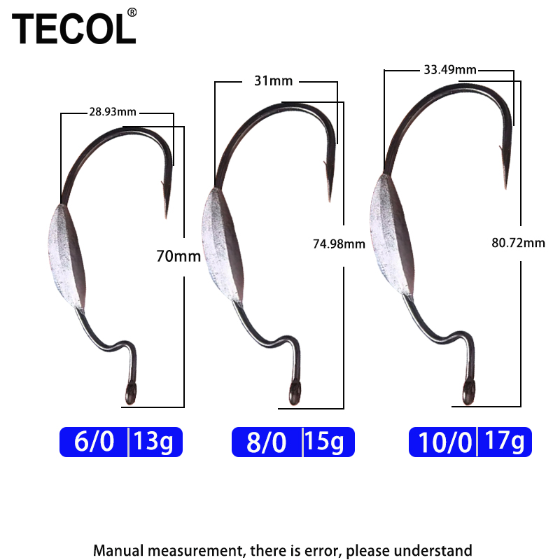 TECOL 3個入り 6/0 8/0 10/0 ウェイト付き - Fishing Hook Offset のレビューと価格