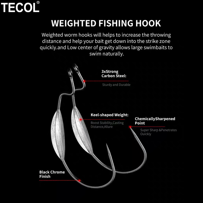 TECOL 3個入り 6/0 8/0 10/0 ウェイト付き - Fishing Hook Offset のレビューと価格