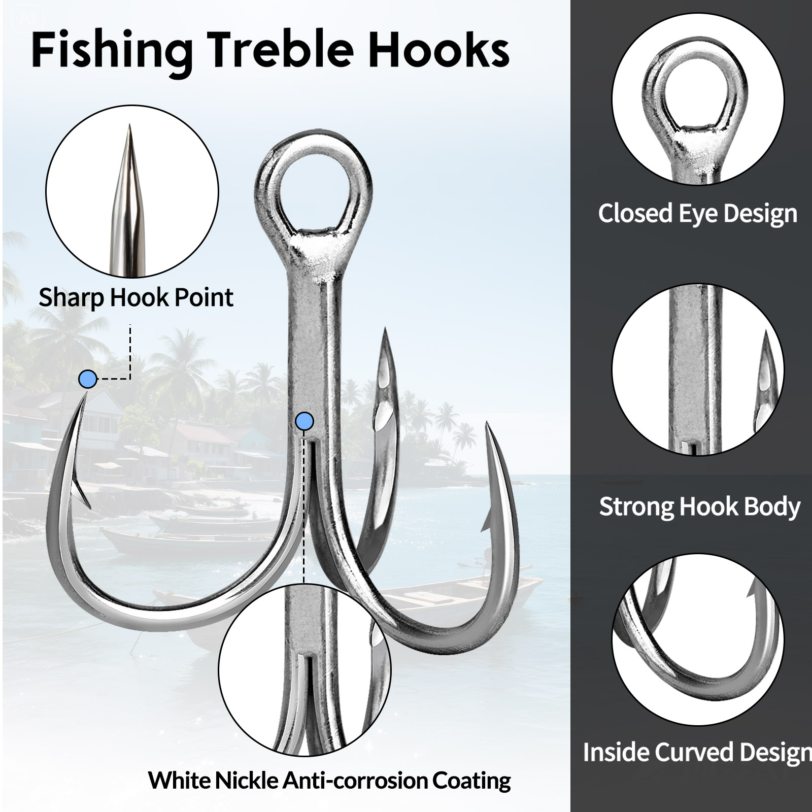 9KM 海水用トレブルフック 3倍強度 25～100個入り  - Fishing Hook Offset のレビューと価格