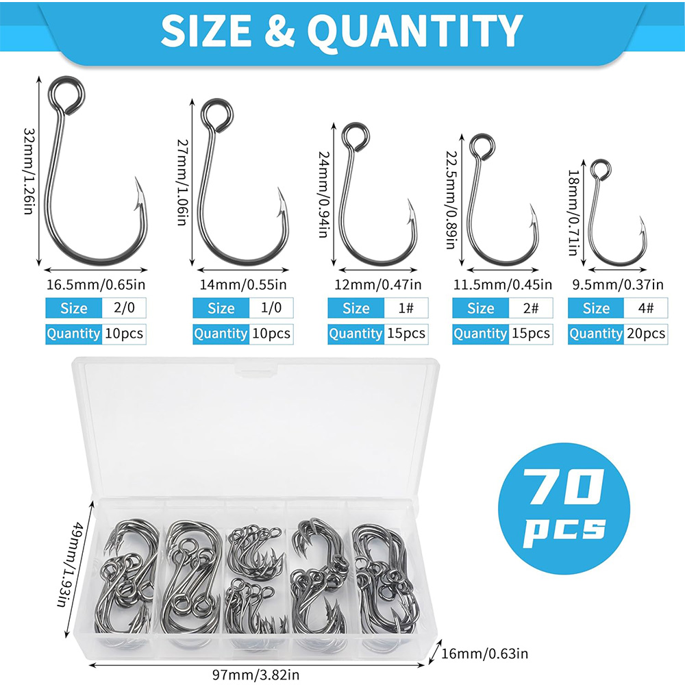 70 個釣りインラインシングルフックハードルアー用シングル交 - Fishing Hook Circle のレビューと価格