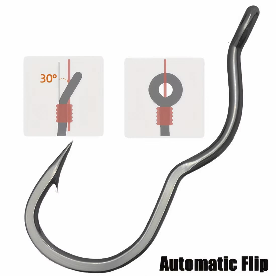 50 個の耐久性のある自動フリップ高炭素鋼釣り針、目付き滑り - Fishing Hook Assortment のレビューと価格