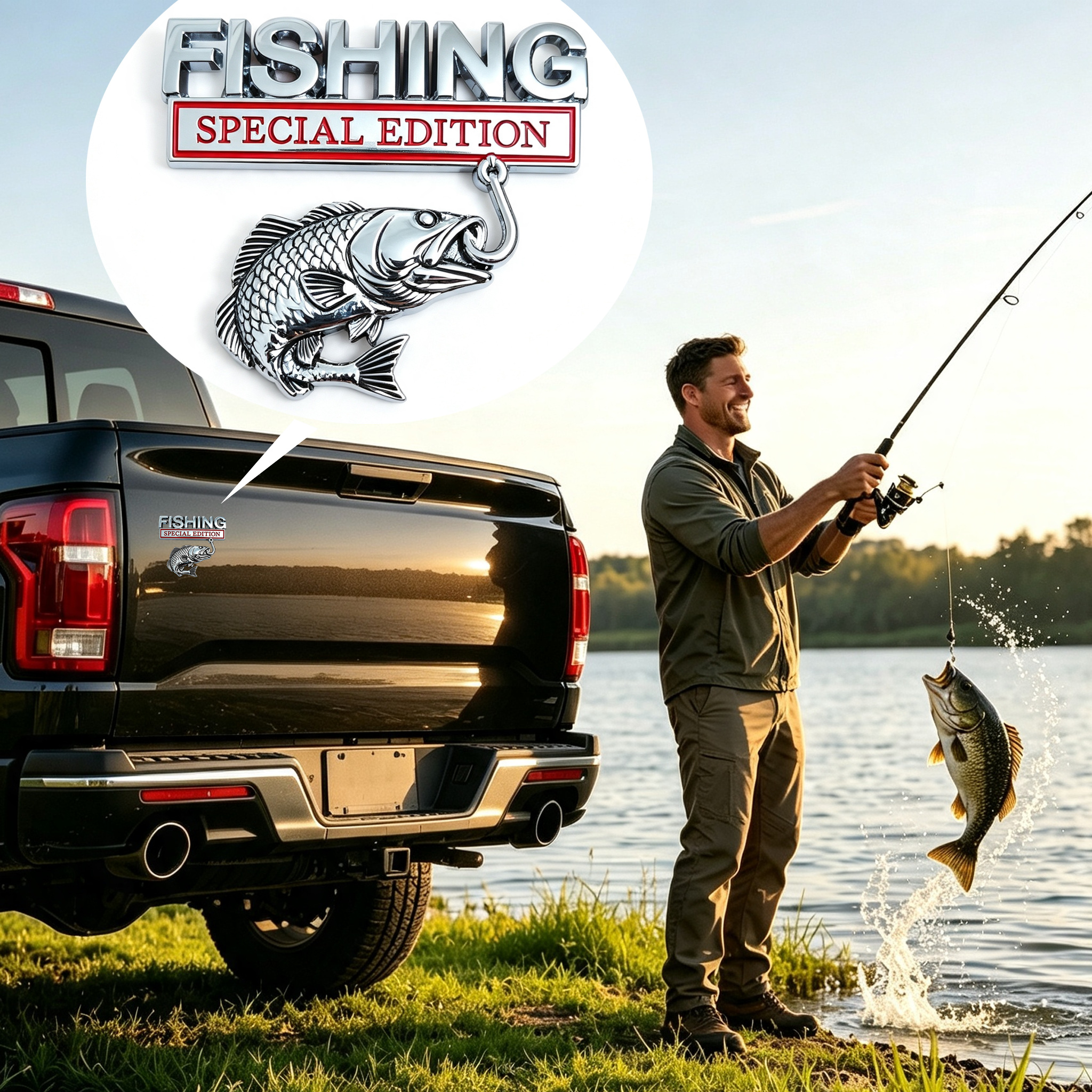 3D 金属車エンブレムステッカー釣り特別版リアルなバスフィッ - Fishing Hook のレビューと価格