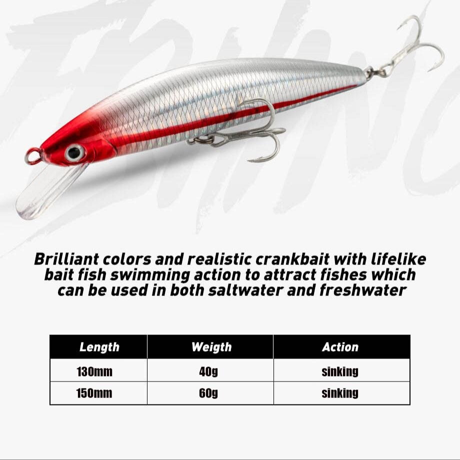 釣りルアー沈下ミノー13cm 15cm 40g 60g重量シ - Fishing Hook Treble のレビューと価格