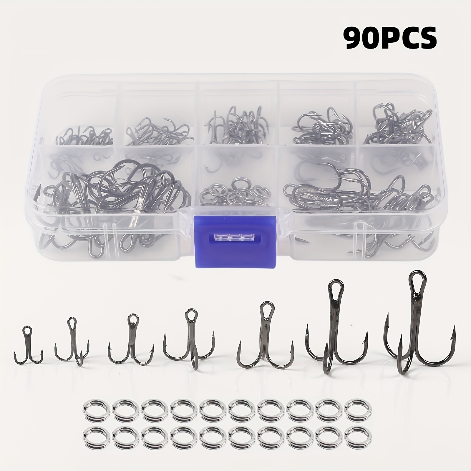 90個/セット スプリットリング付きルアートリプルフックキッ - Fishing Hook Assortment のレビューと価格
